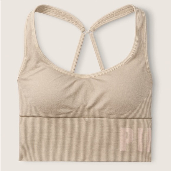Victoria’s Secret PINK Seamless Scoop Crop Bra Hummus Large NEW - Picture 2 of 9